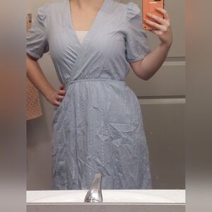 Blue Faux Wrap Dress